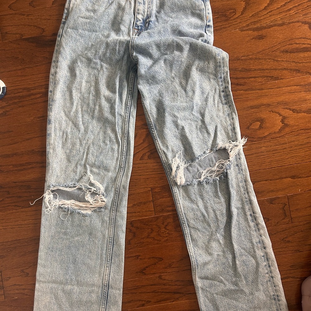 ZARA Light Wash Distressed Straight-Leg Jeans